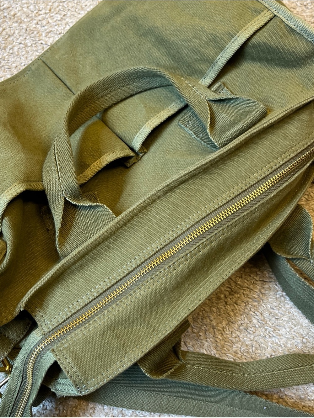 Margot New York Olive Green Canvas Utility Tote Bag Travel Laptop Work Crossbody - Picture 5 of 10